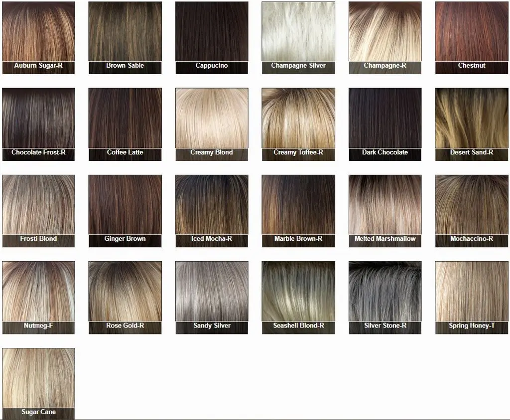 Hair color swatches in various shades.