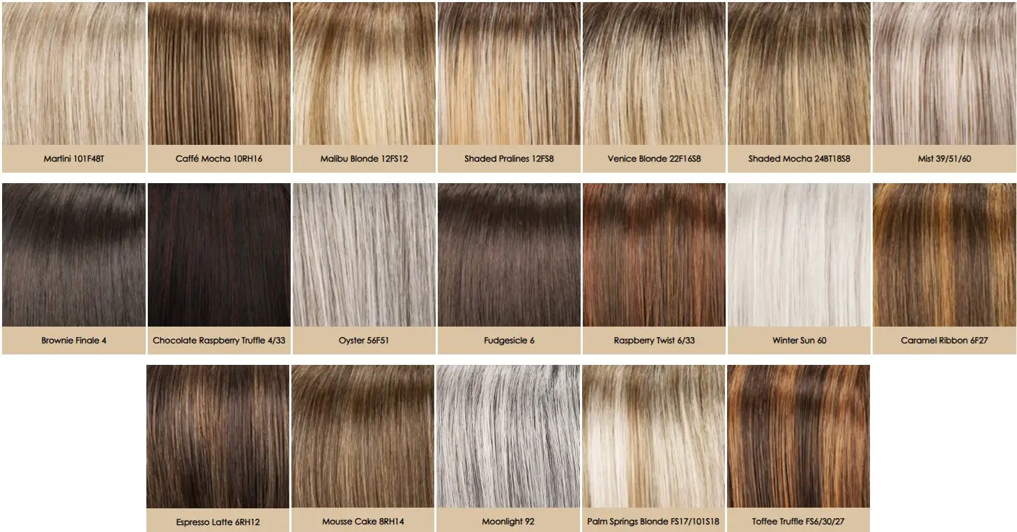 Various hair color swatches in a grid.