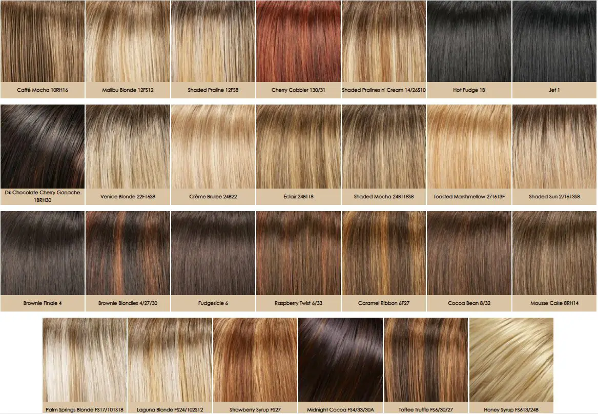 Various hair color swatches displayed in grid.