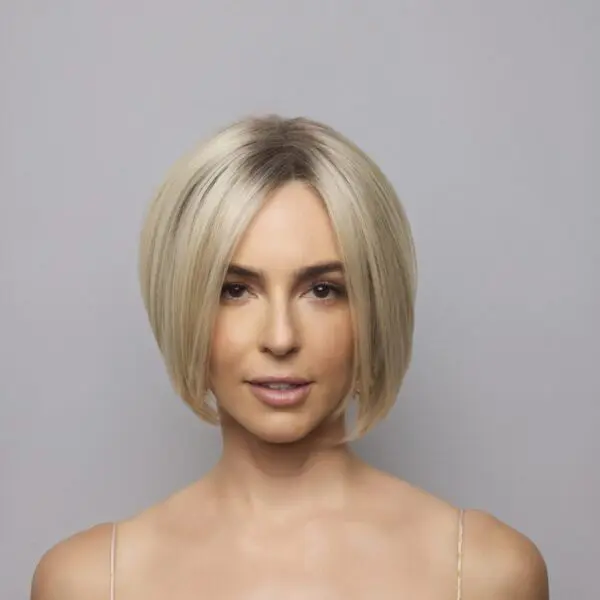 Woman with short blonde bob hairstyle.