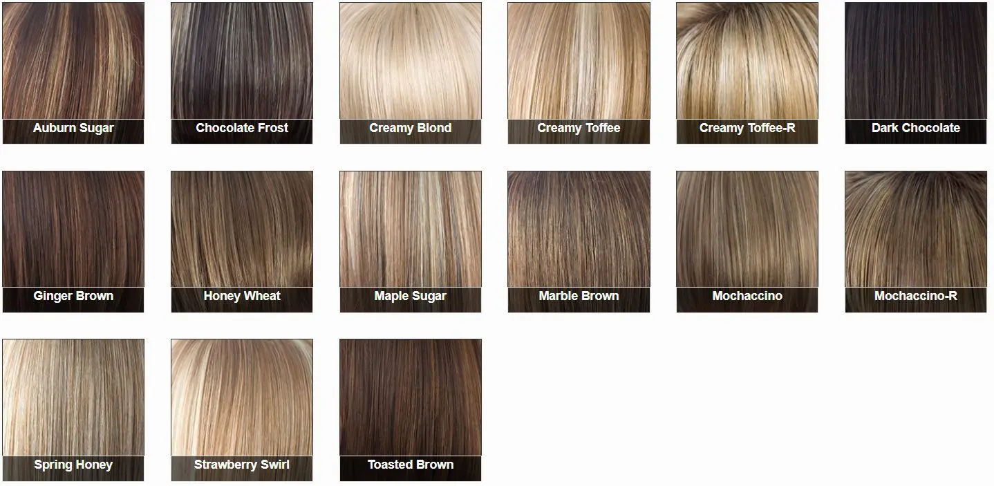 Hair color swatches in various shades.
