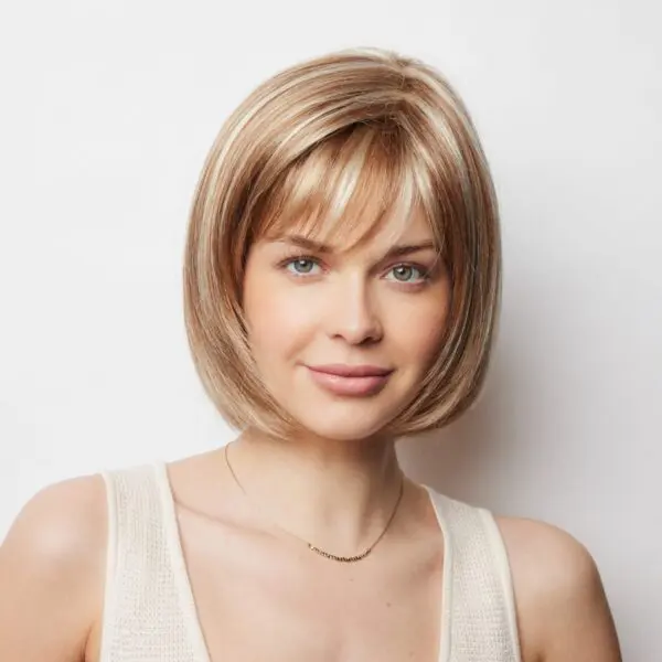 Woman with short, blonde bob hairstyle.