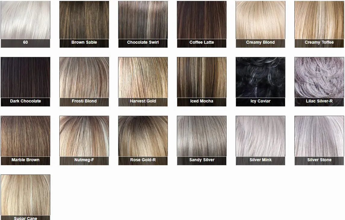 Hair color swatches in various shades.