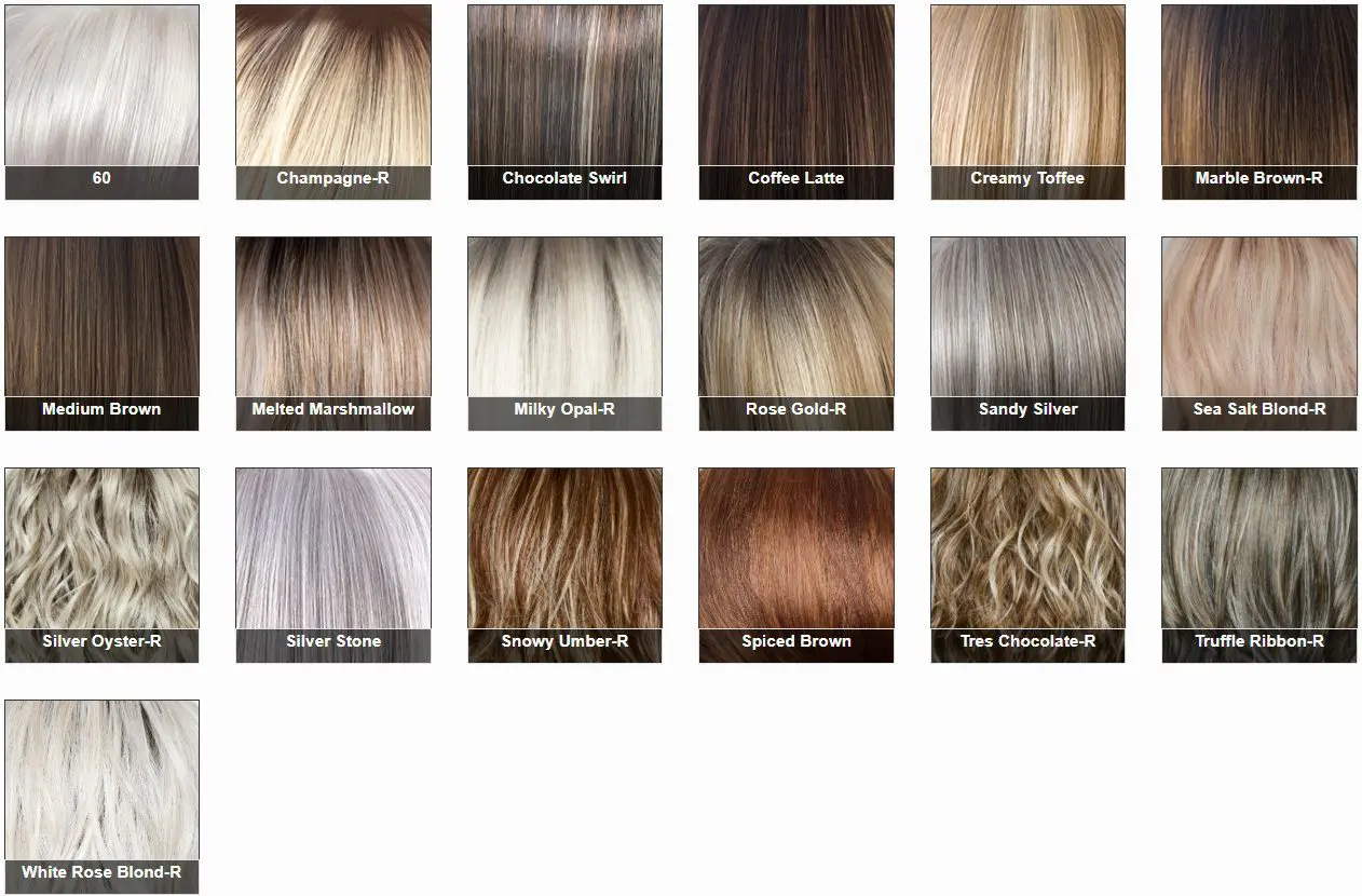 Hair color swatches in various shades.