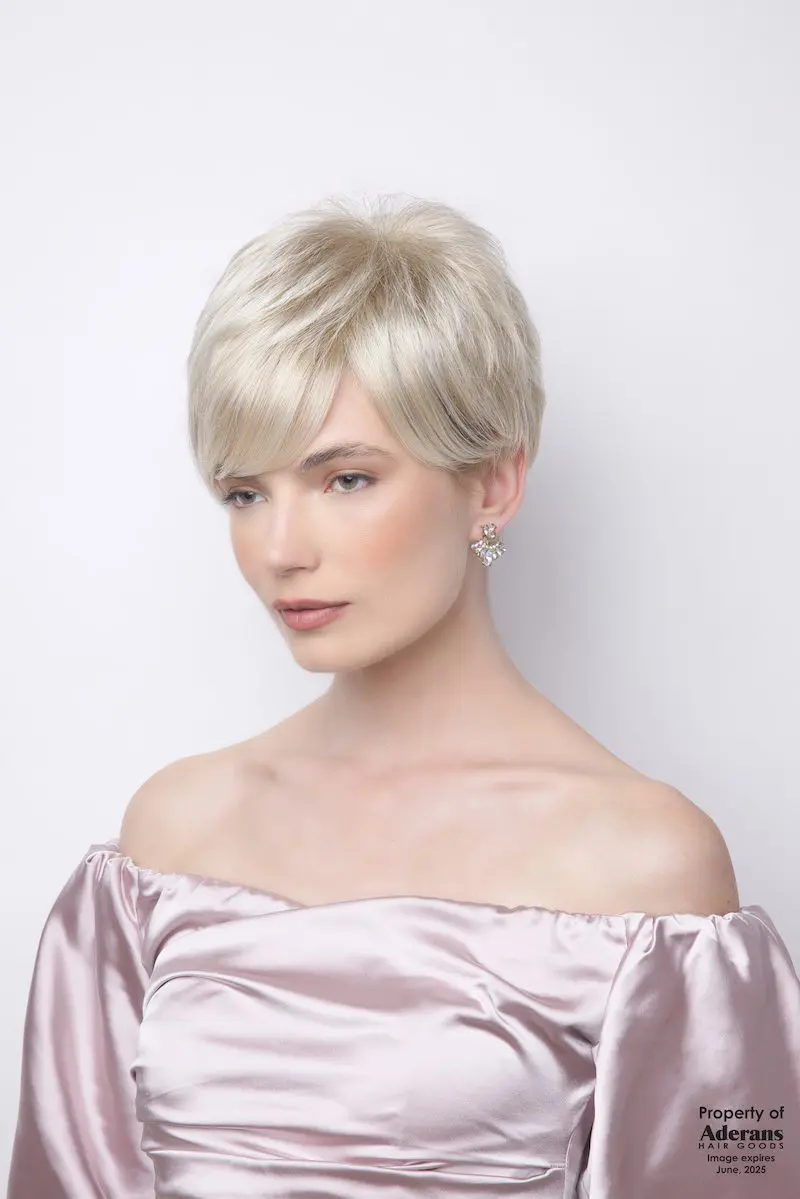 Elegant woman with short blonde hair