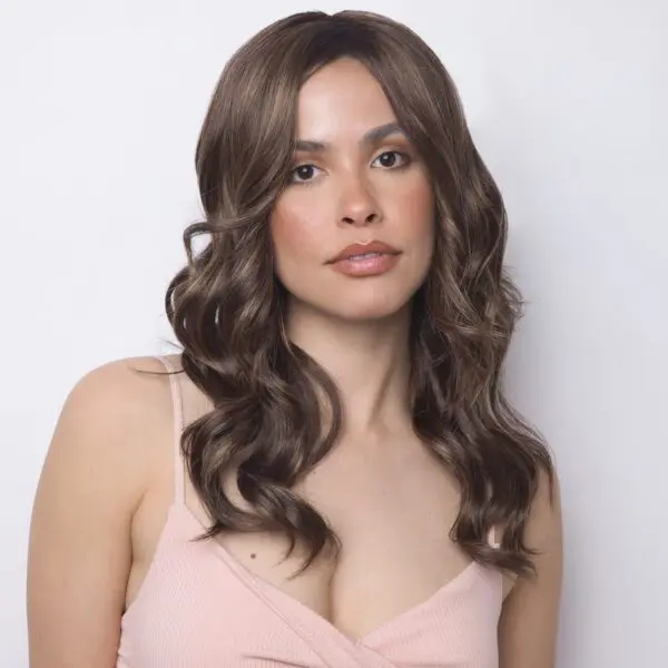Woman with long, wavy brown hair