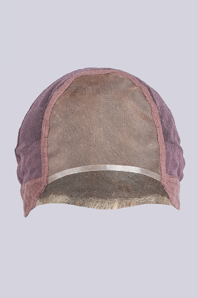 Purple mesh wig cap on light background.