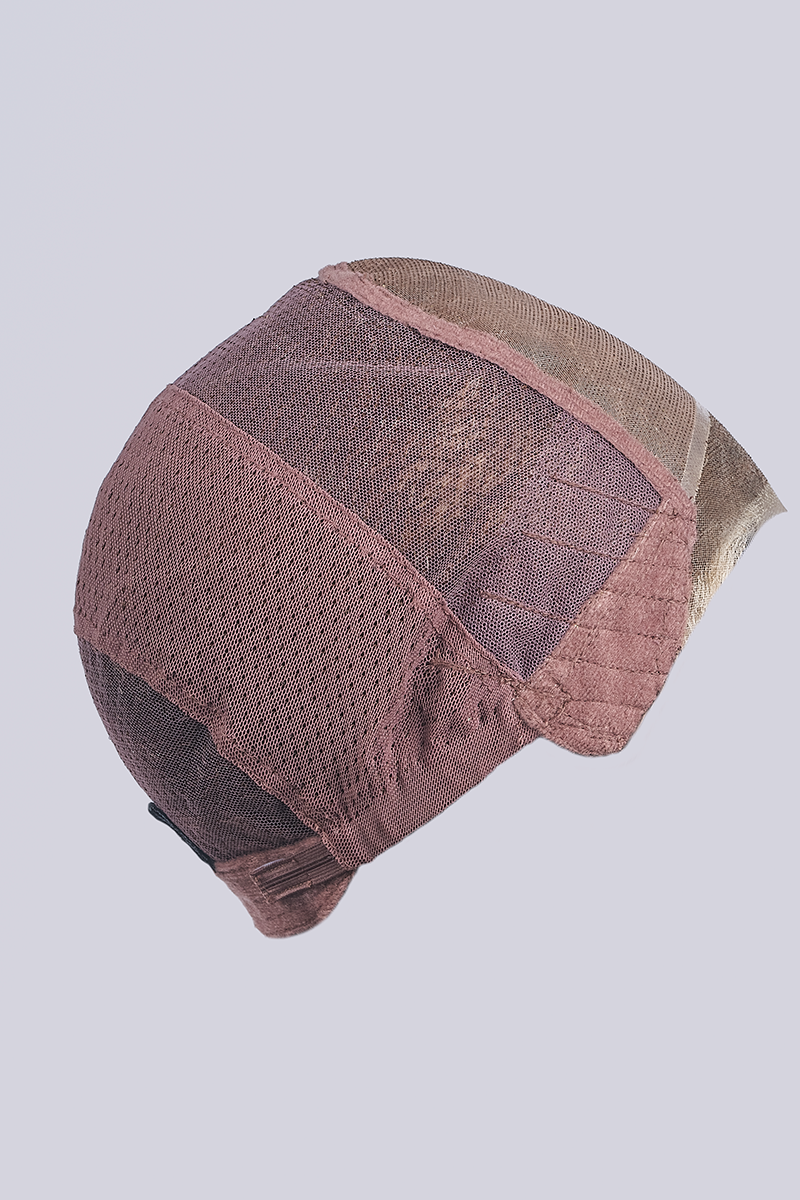 Brown mesh wig cap on display.